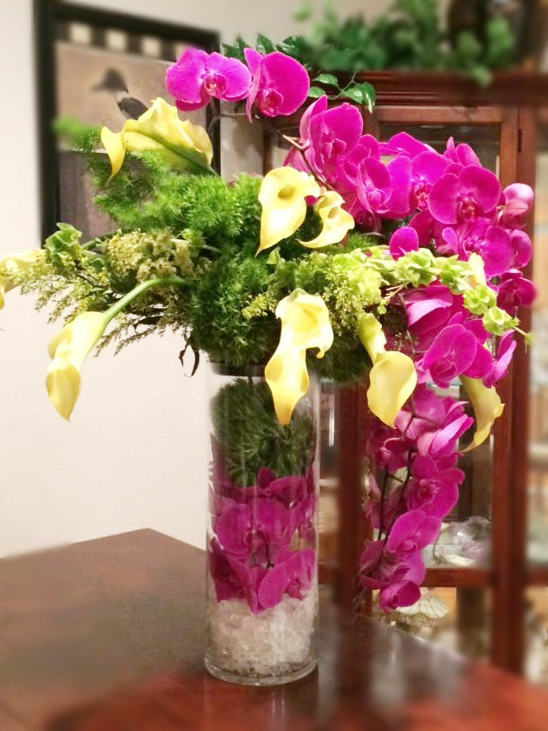 Calla and Orchid Tall Centerpiece - VineLily Moments